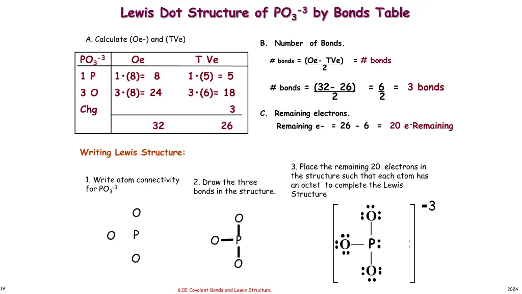 lewis dot structure of po 3 3 by bonds table
