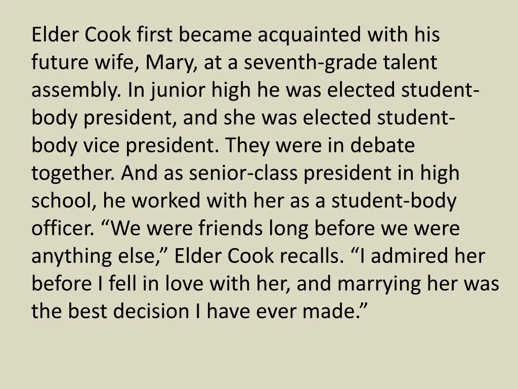 elder cook first became acquainted with