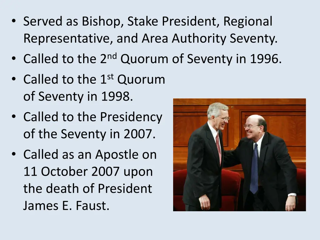 served as bishop stake president regional