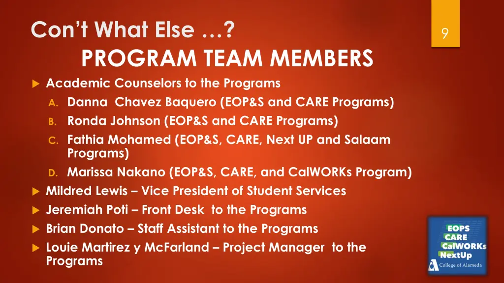 con t what else program team members academic