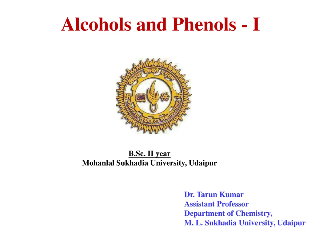 alcohols and phenols i