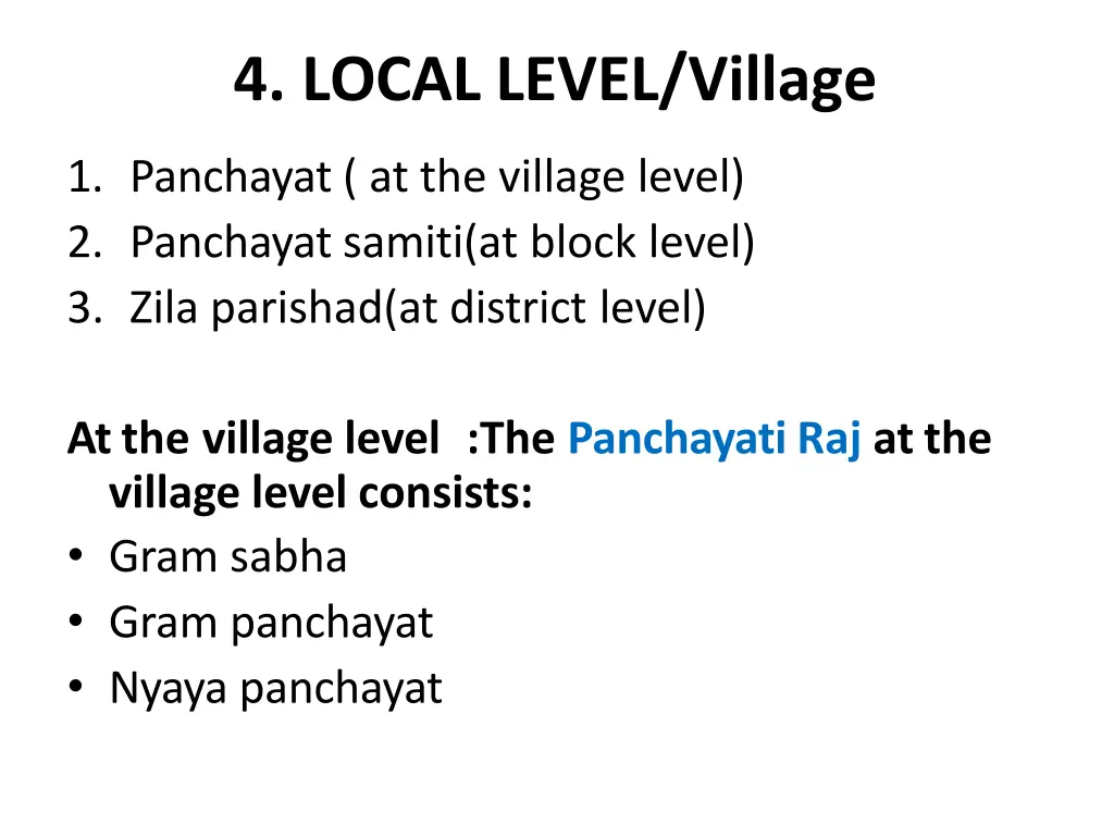 4 local level village