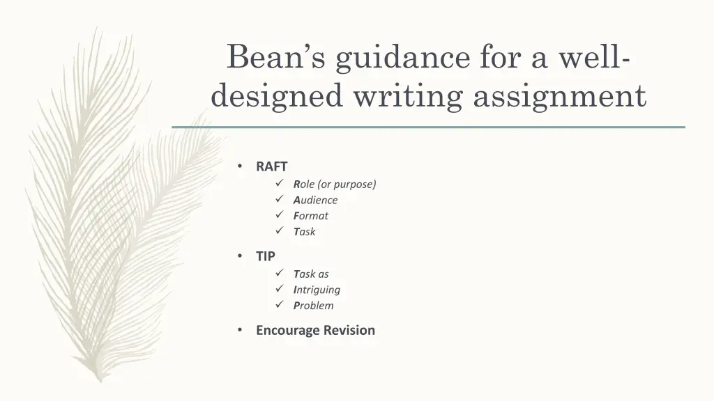 bean s guidance for a well designed writing