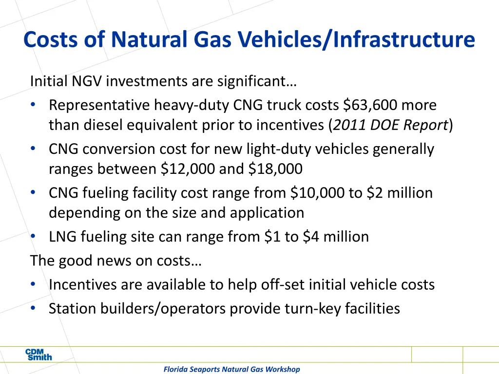 costs of natural gas vehicles infrastructure