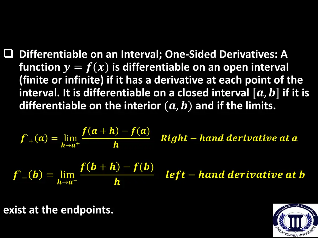 differentiable on an interval one sided