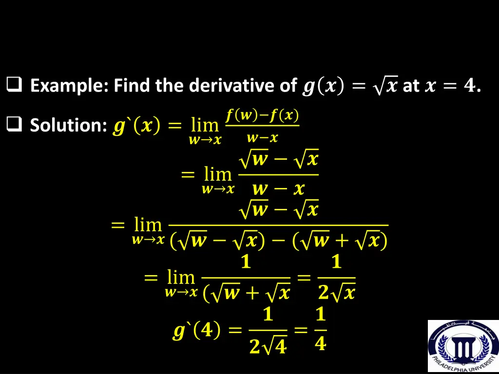 example find the derivative of