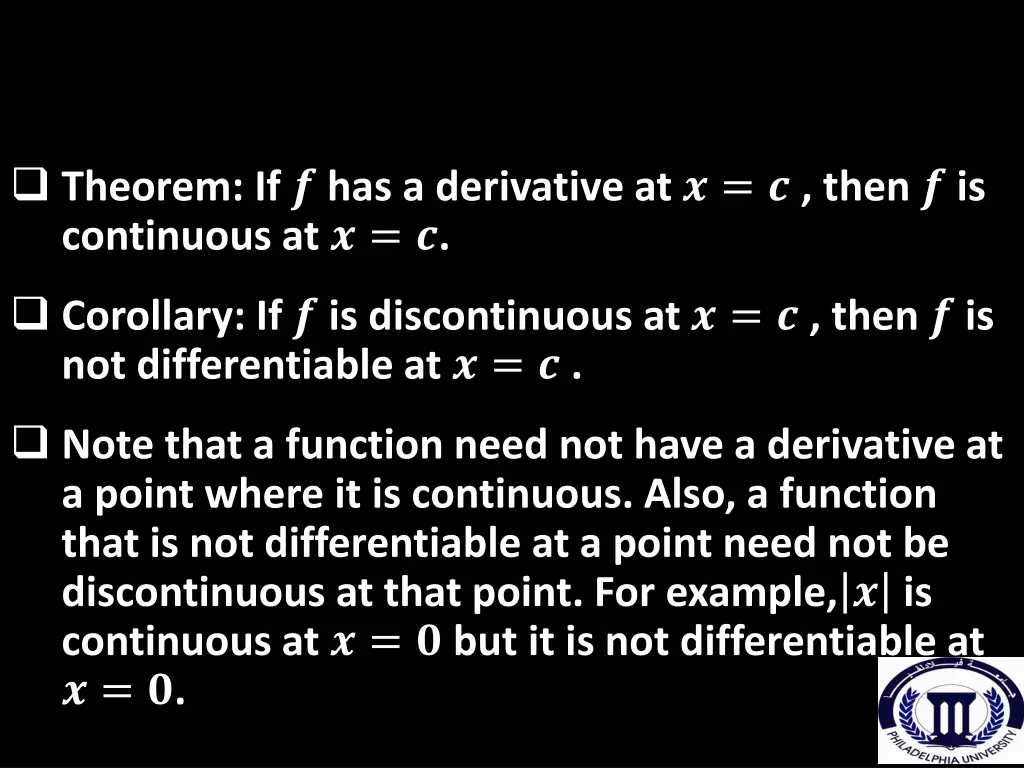 theorem if has a derivative at then is continuous