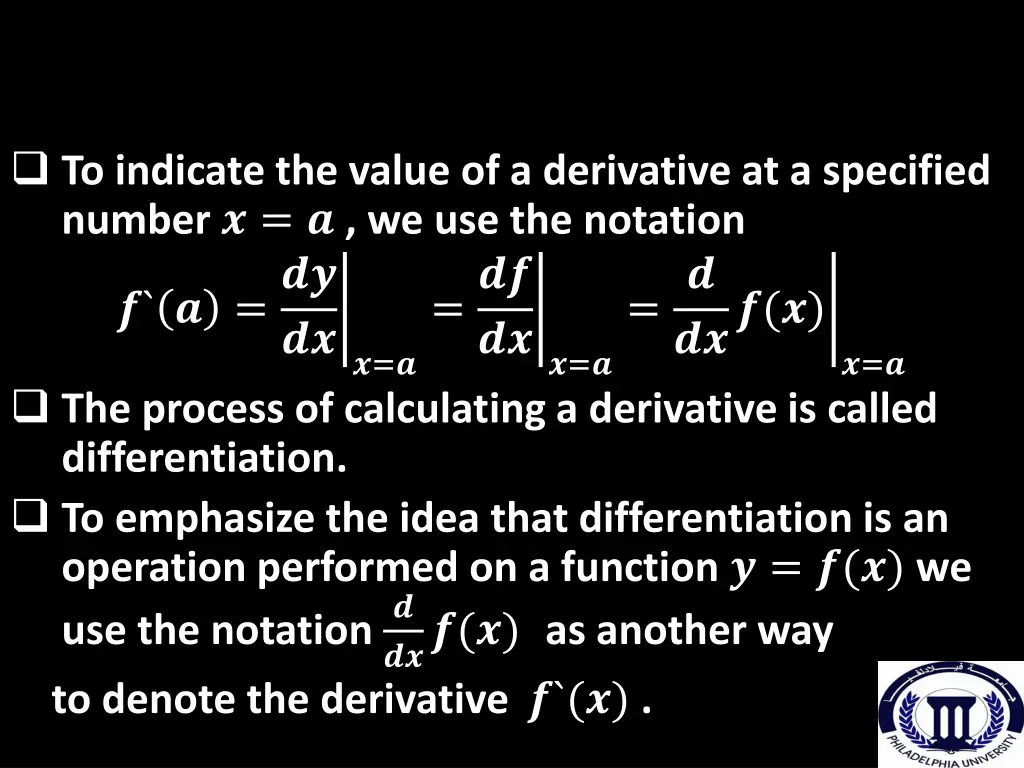 to indicate the value of a derivative