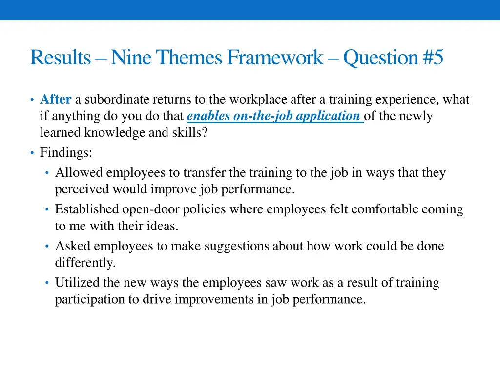 results nine themes framework question 5