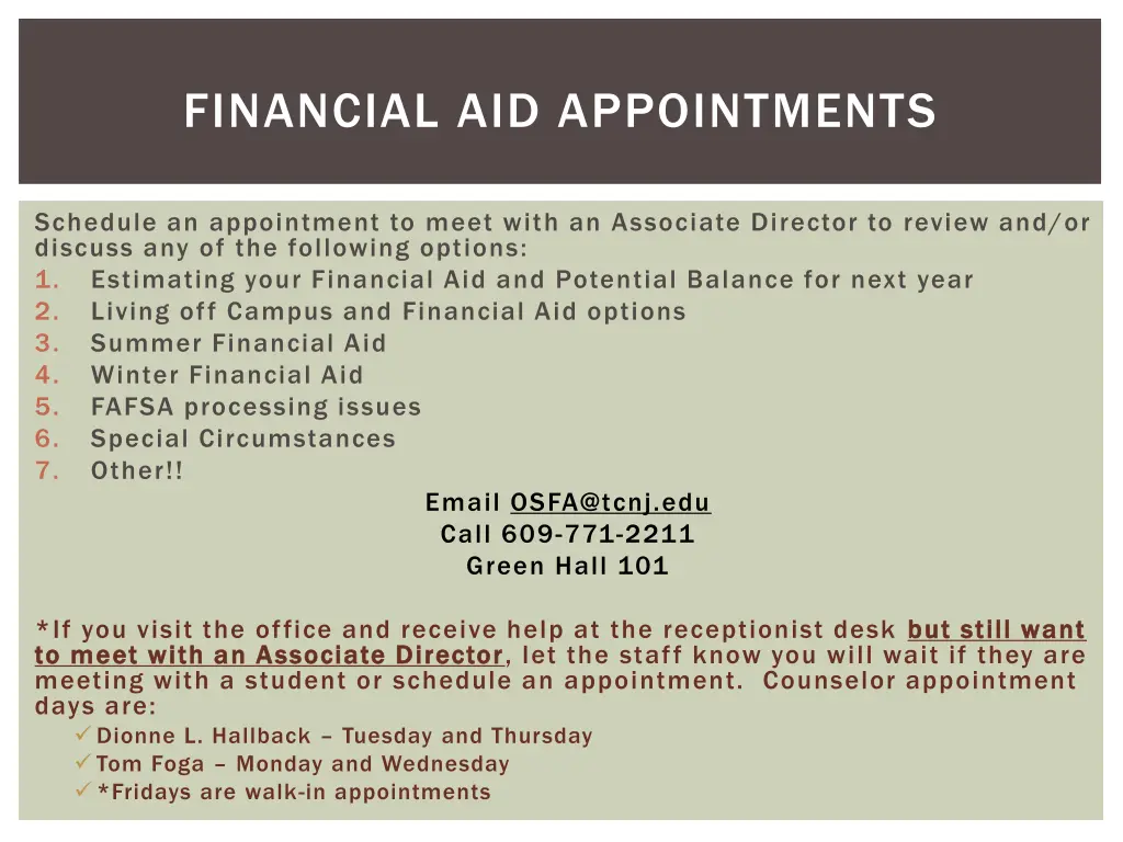 financial aid appointments