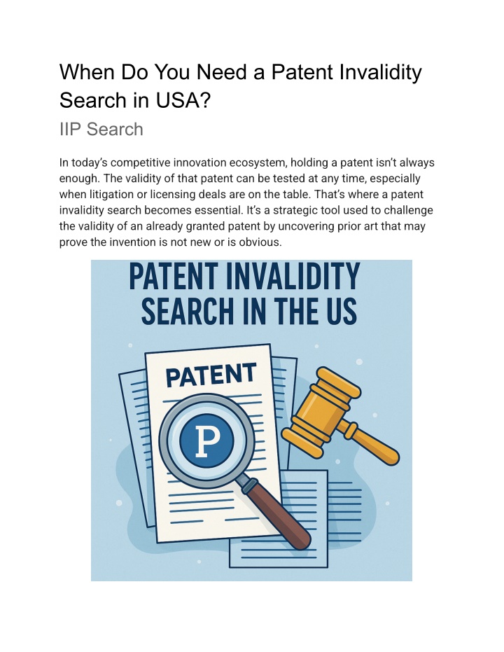 when do you need a patent invalidity search