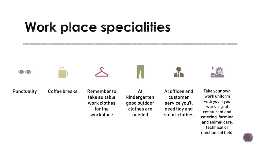 work place specialities