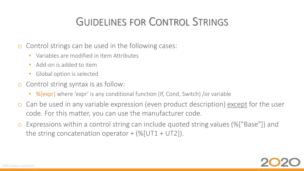 g uidelines for c ontrol s trings