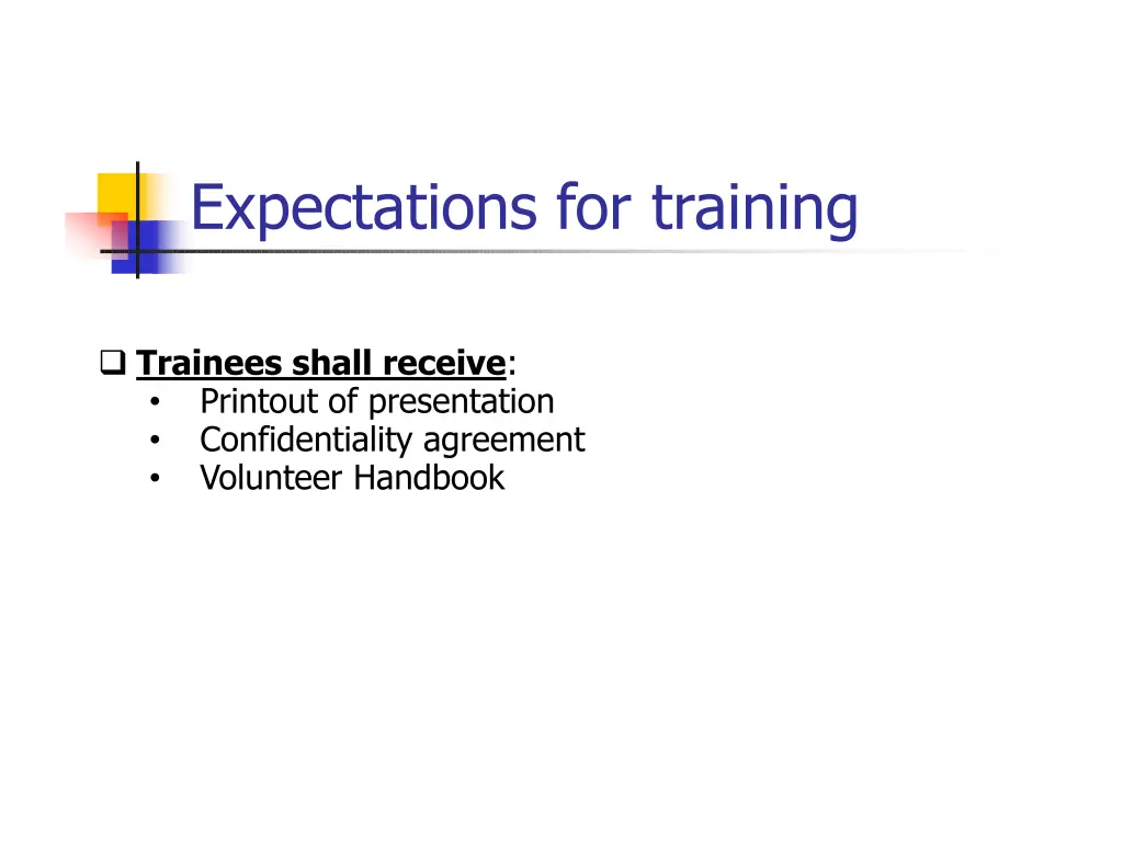 expectations for training
