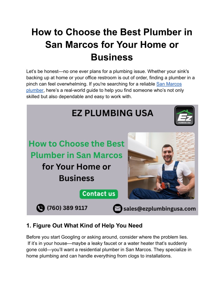 how to choose the best plumber in san marcos