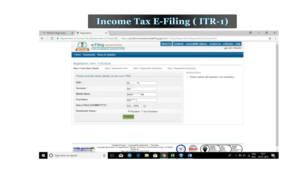 income tax e filing itr 1 2
