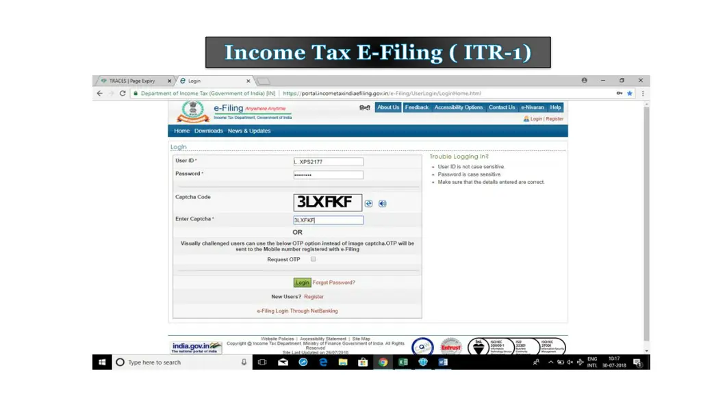 income tax e filing itr 1 3