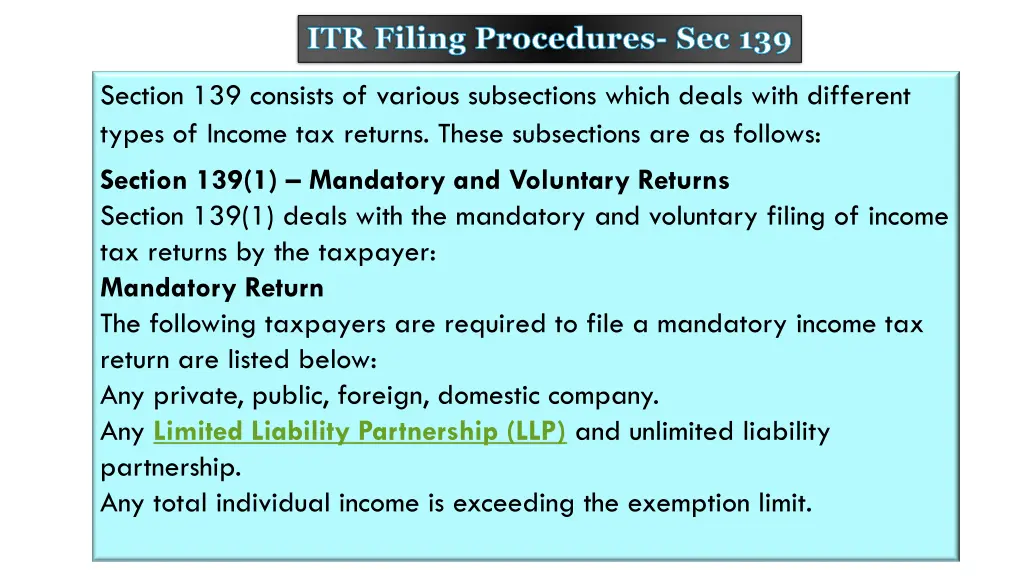itr filing procedures sec 139
