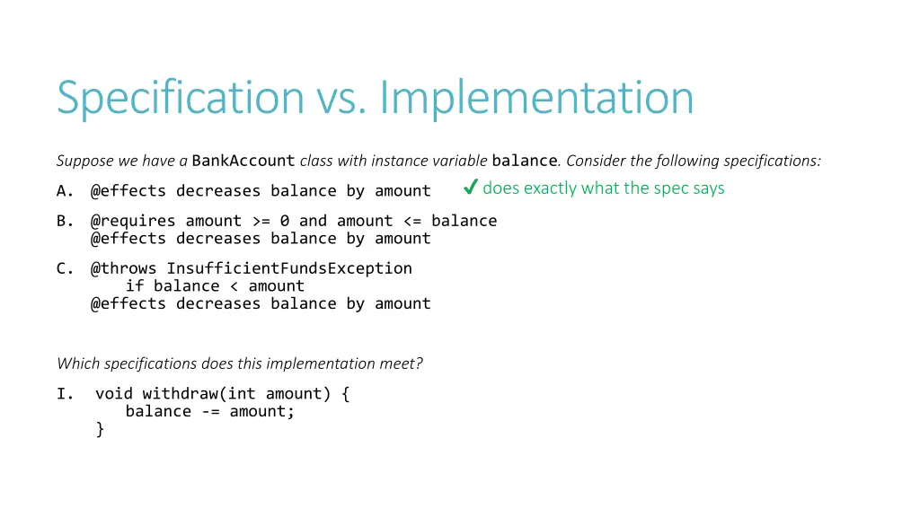 specification vs implementation 1