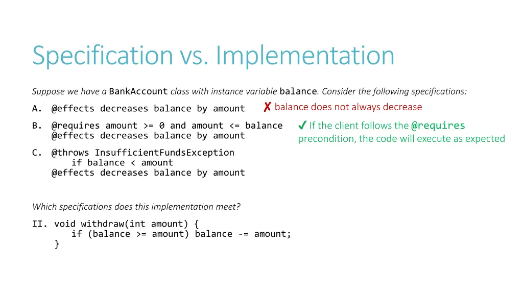 specification vs implementation 6