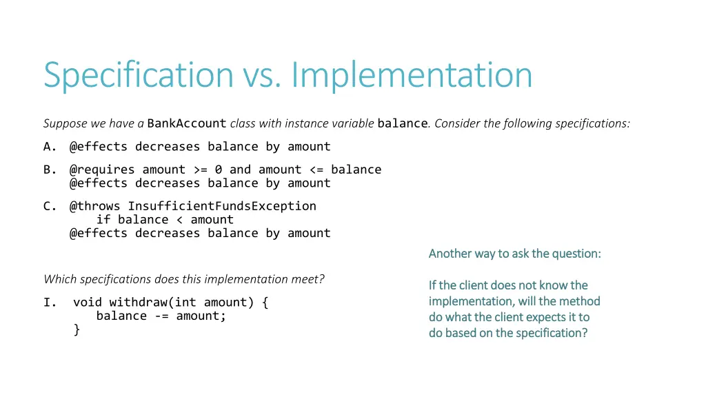 specification vs implementation