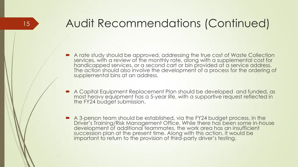 audit recommendations continued