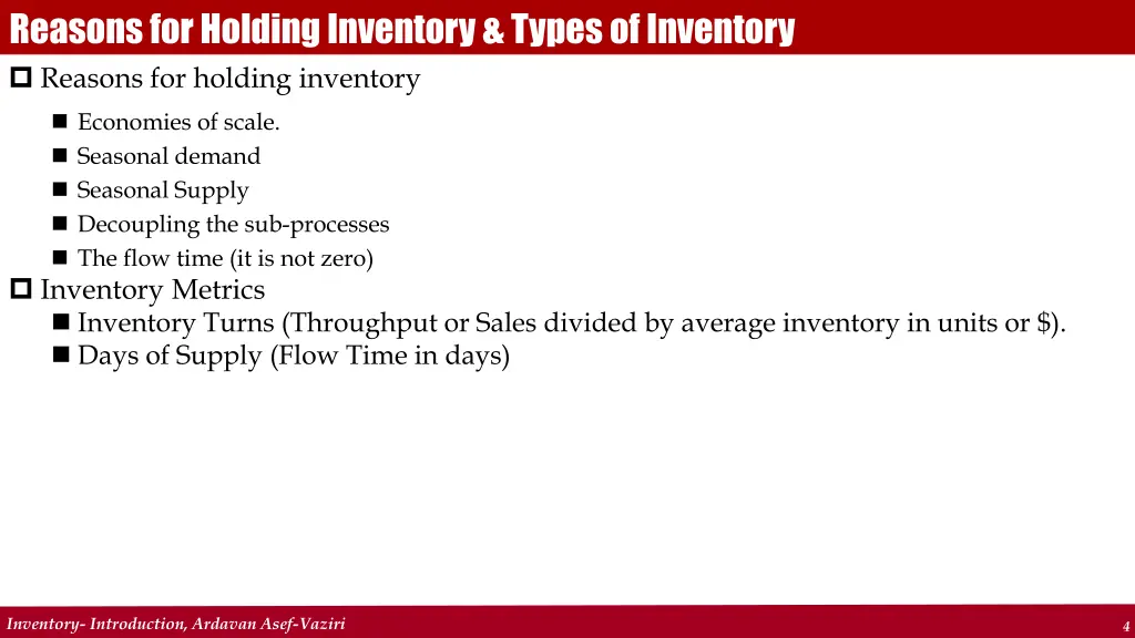 reasons for holding inventory types of inventory