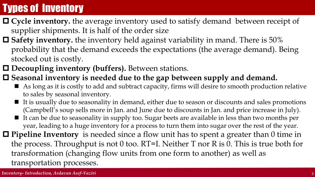 types of inventory cycle inventory the average
