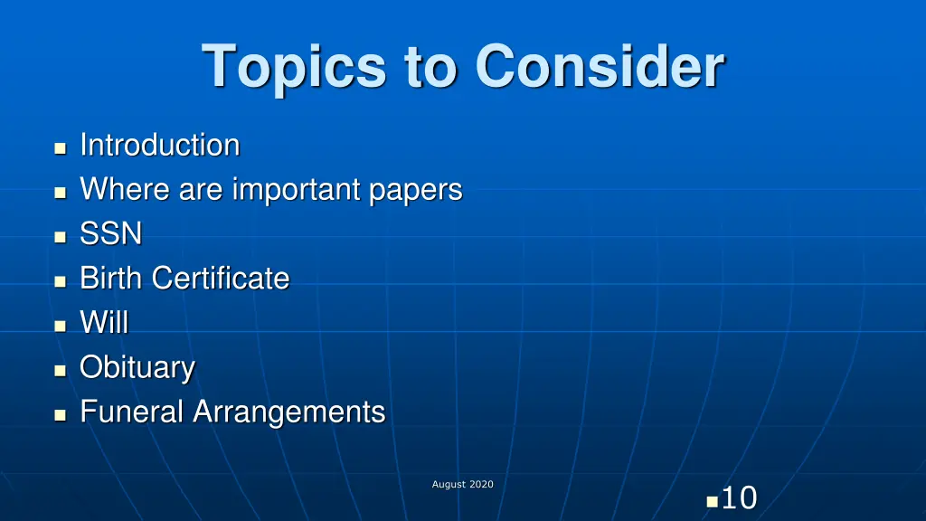 topics to consider
