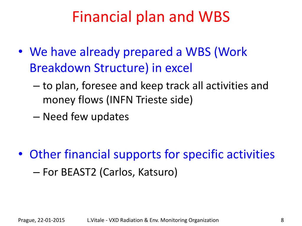 financial plan and wbs