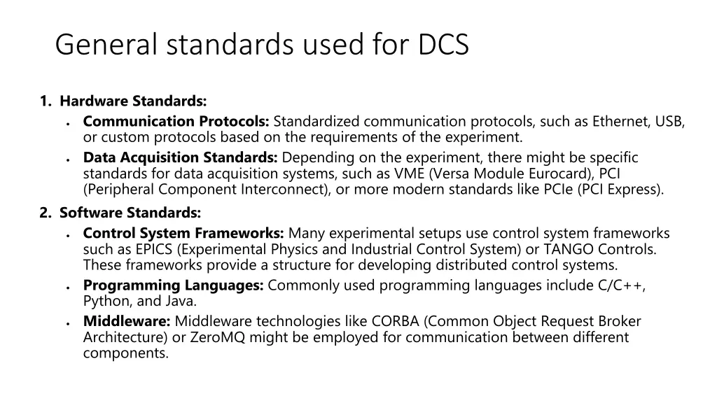 general standards used for dcs 1