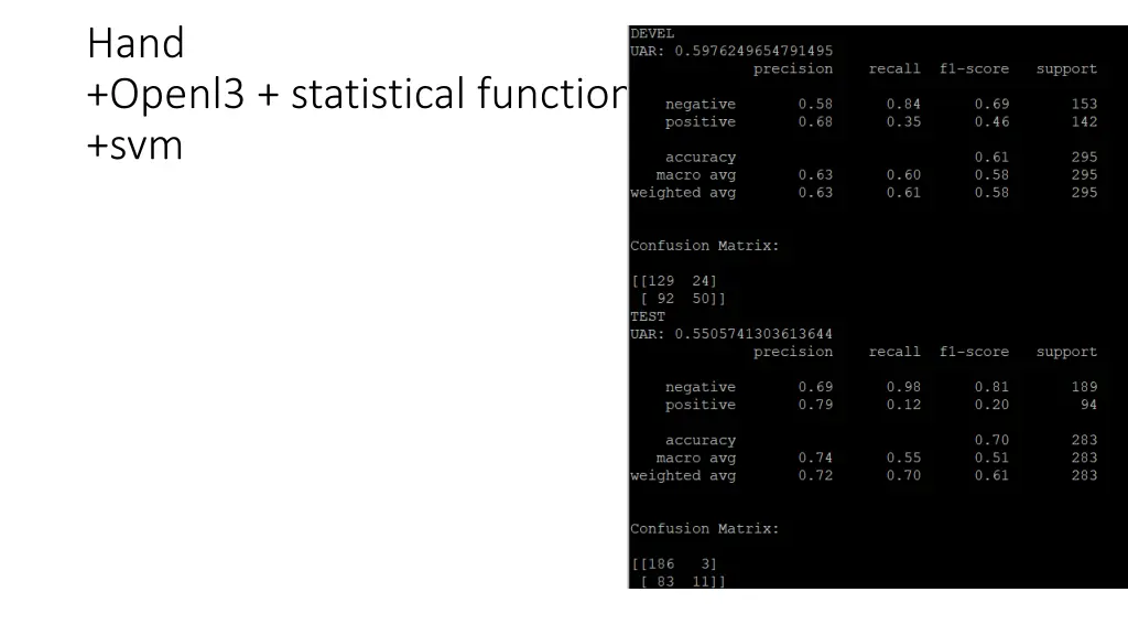 hand openl3 statistical function svm