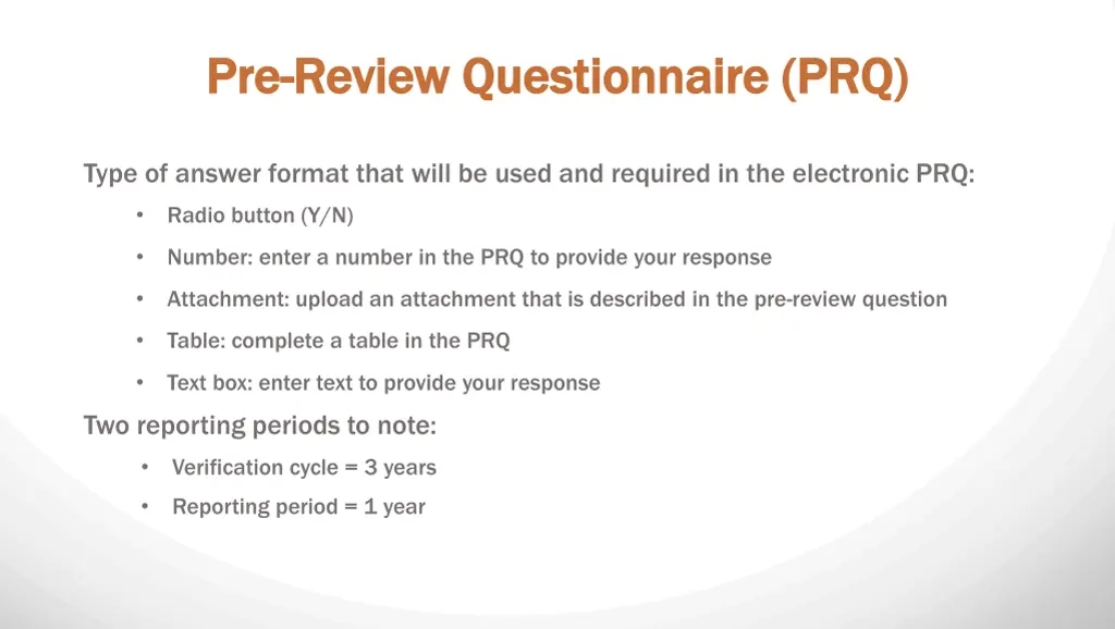 pre pre review questionnaire prq review