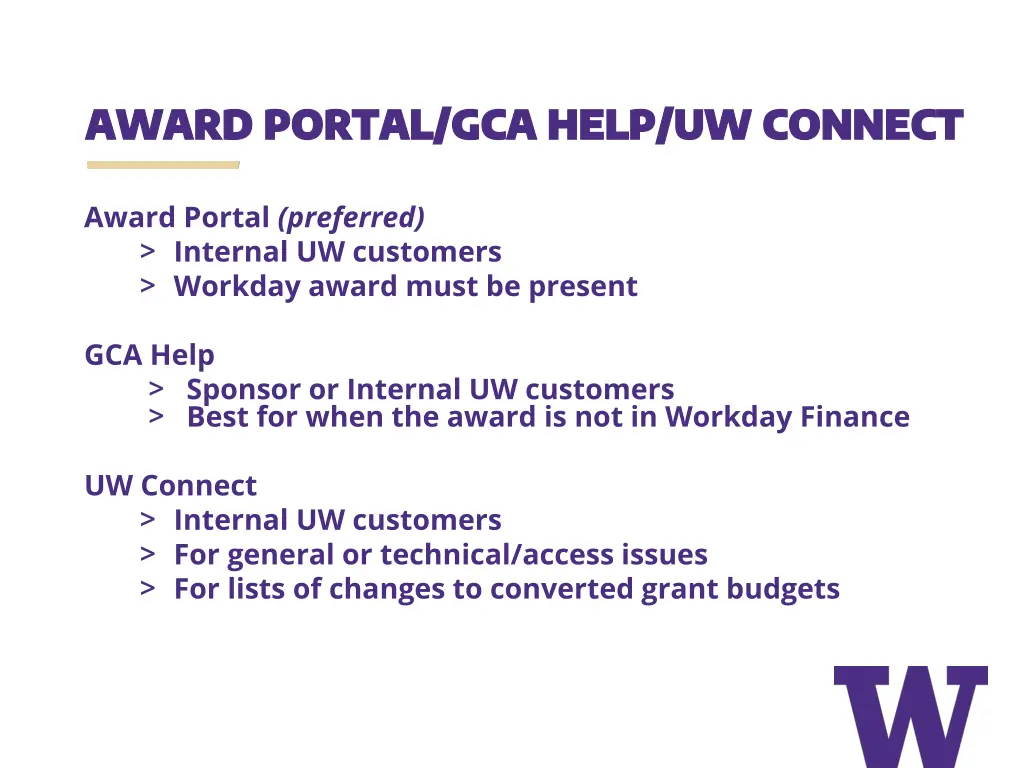 award portal gca help uw connect award portal