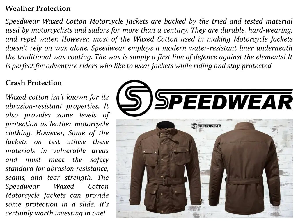 weather protection speedwear waxed cotton