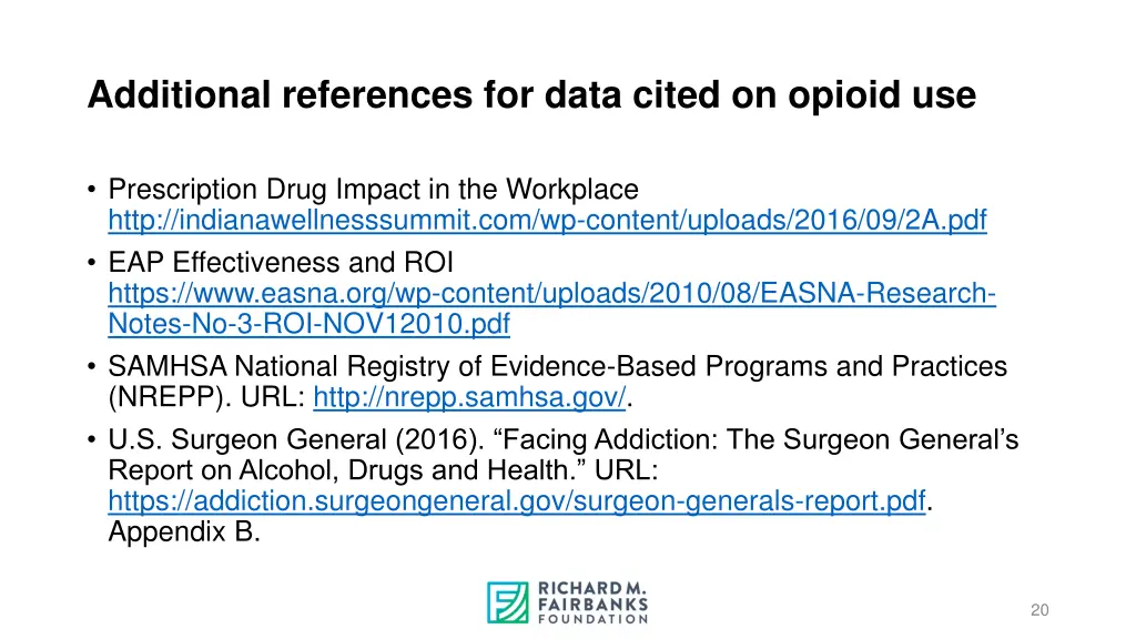 additional references for data cited on opioid use