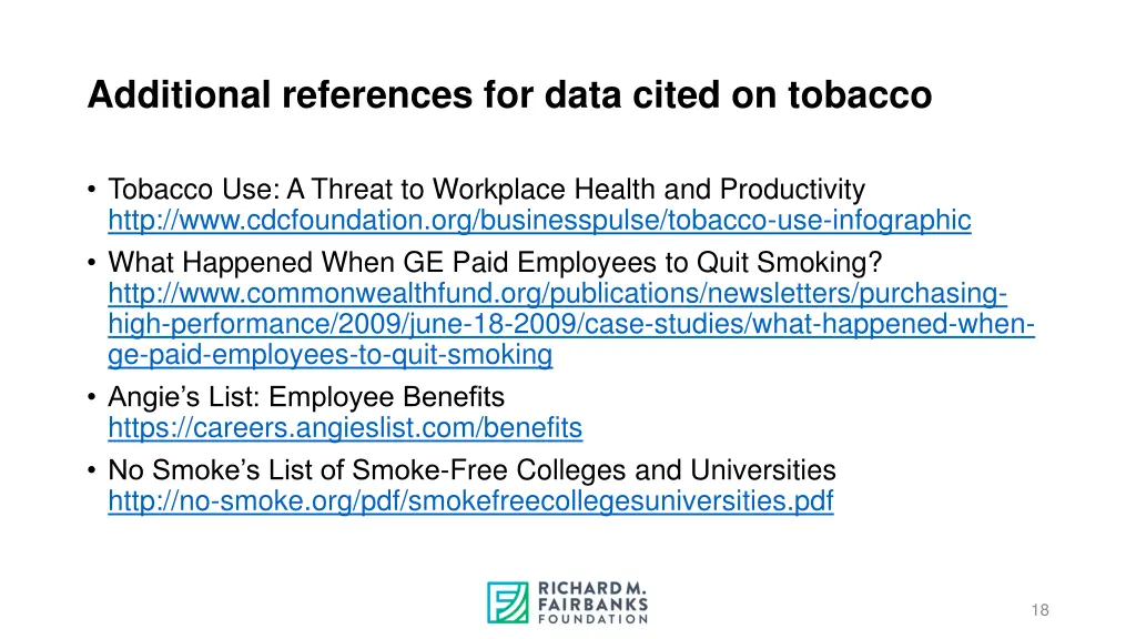 additional references for data cited on tobacco