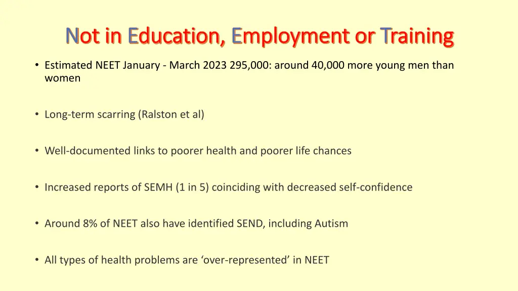 n not in ot in e education ducation e employment
