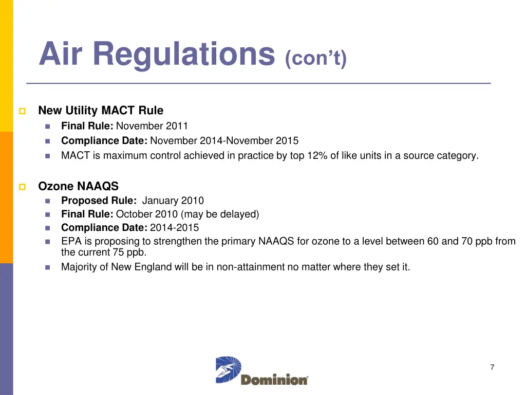 air regulations con t