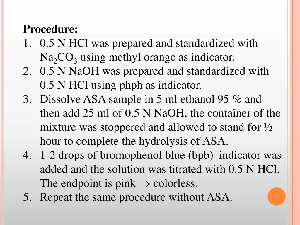 procedure 1 0 5 n hcl was prepared