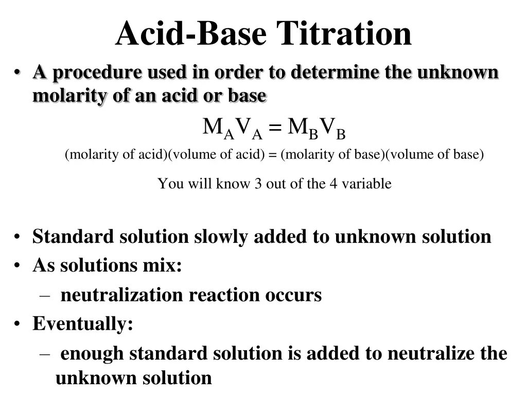 acid base titration a procedure used in order