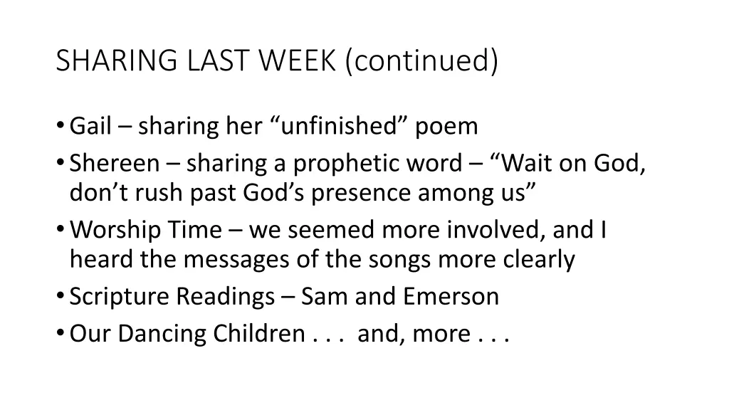 sharing last week continued 1