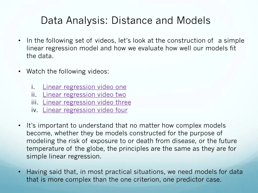 data analysis distance and models