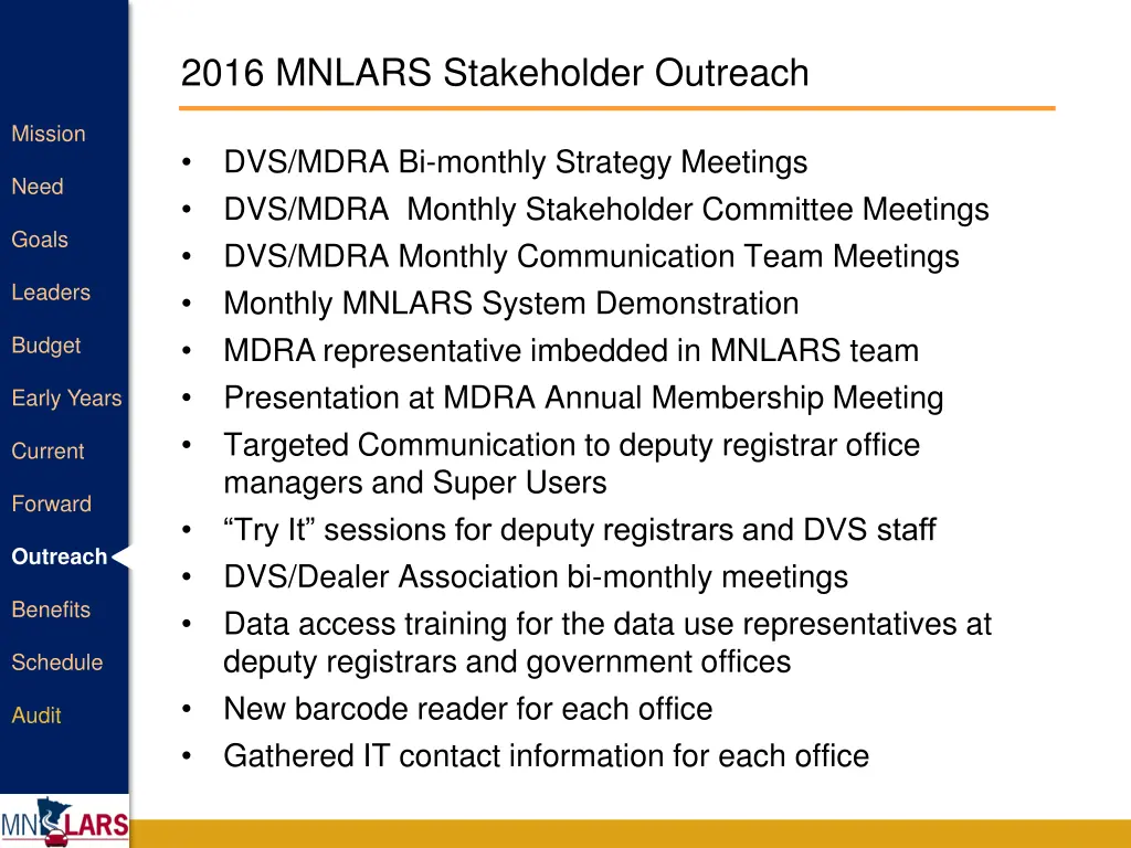 2016 mnlars stakeholder outreach