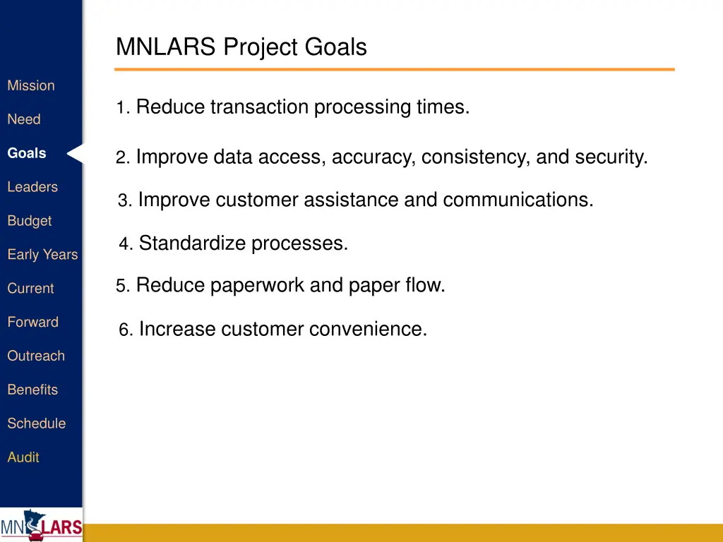 mnlars project goals
