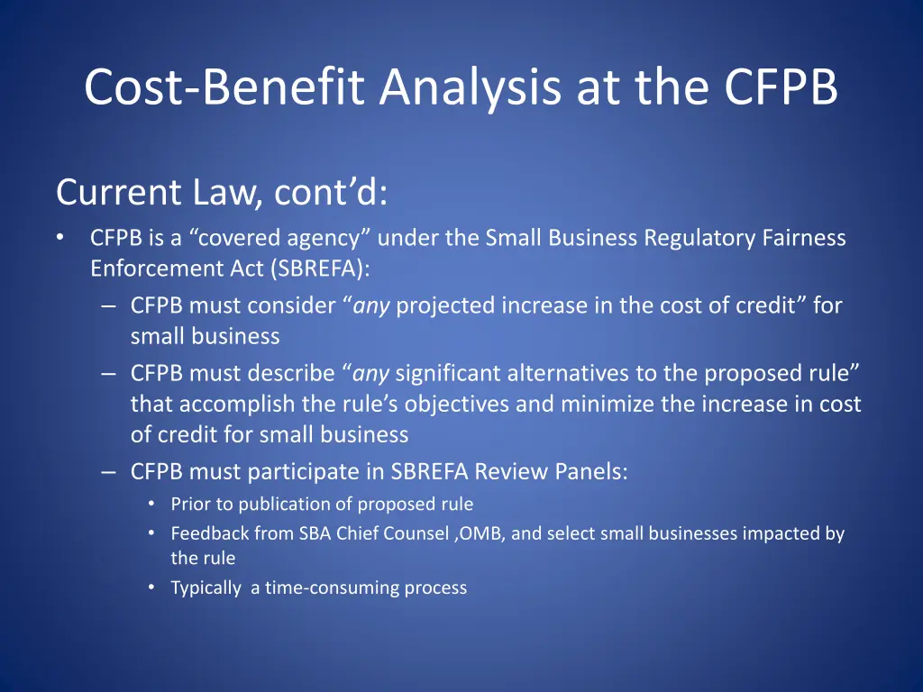 cost benefit analysis at the cfpb 1