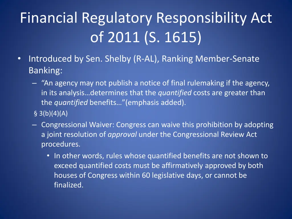 financial regulatory responsibility act of 2011