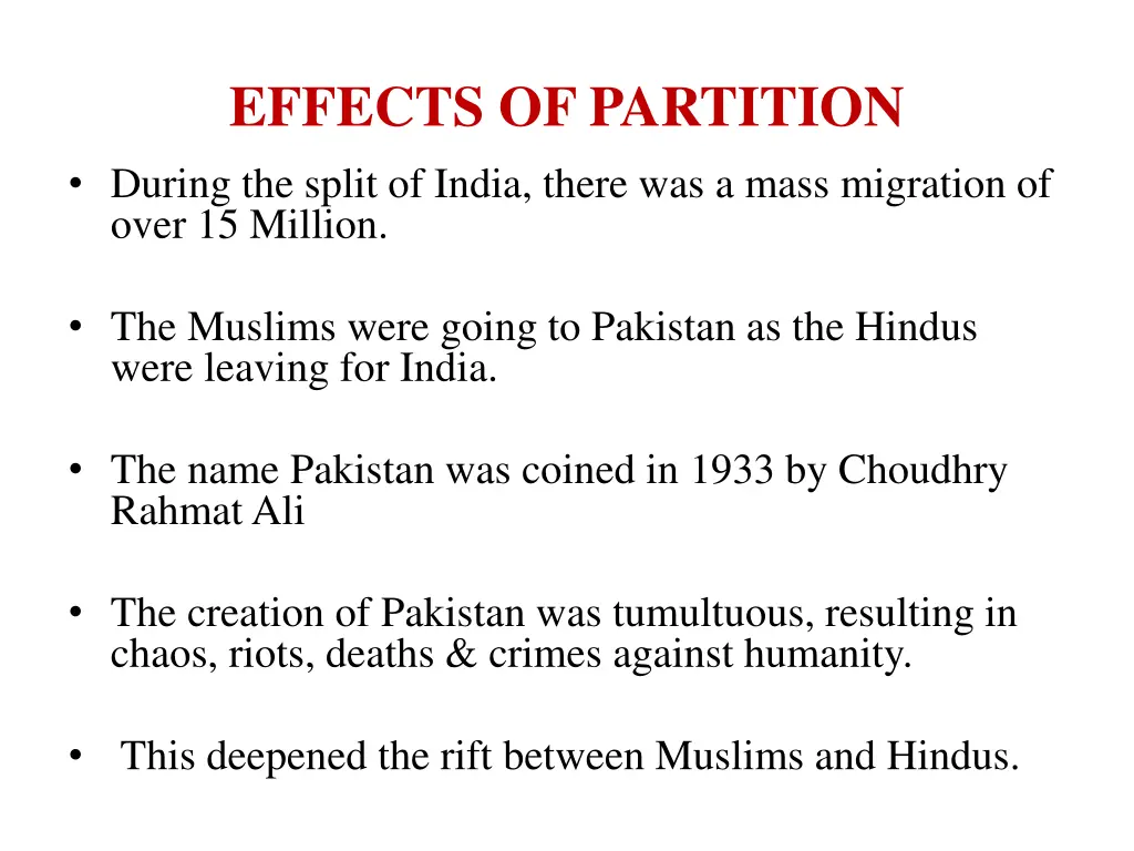 effects of partition during the split of india