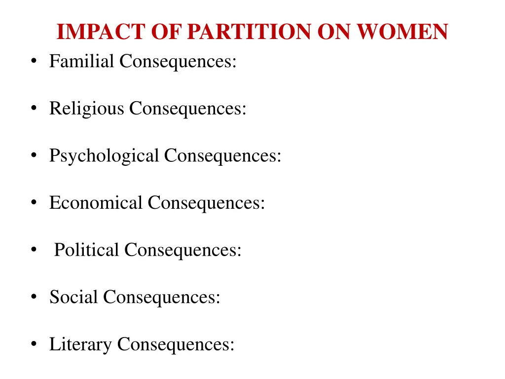 impact of partition on women familial consequences