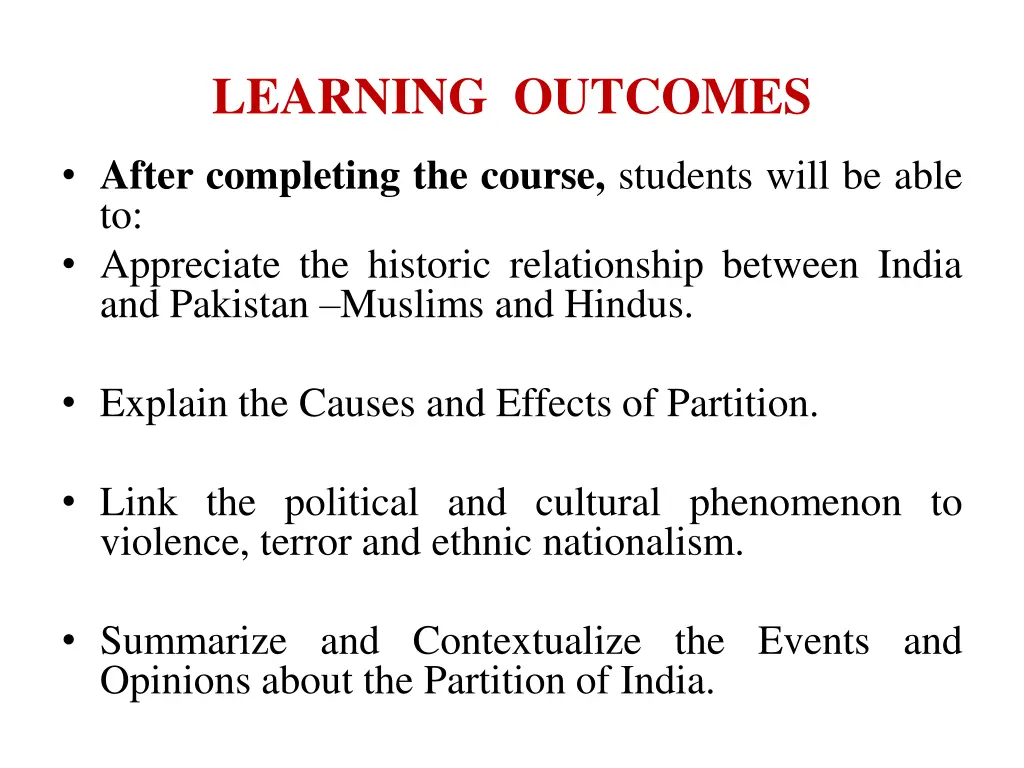 learning outcomes